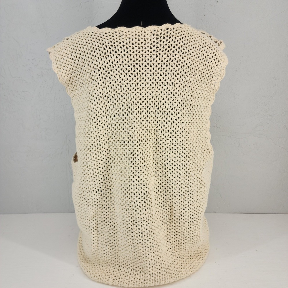 Yarnworks Large | Cream Crochet Floral Ramie Cotton Knit Vest Boho Vintage - Picture 4 of 6